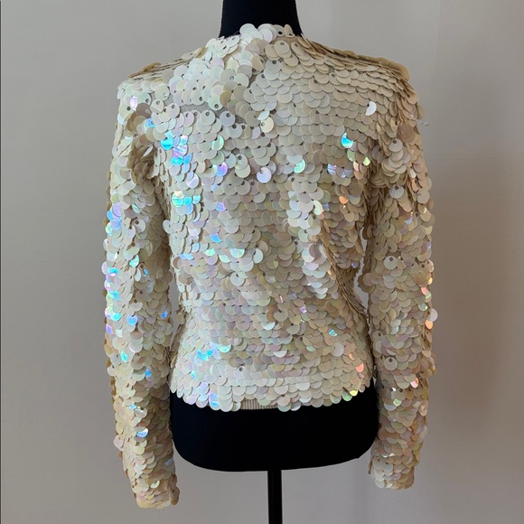 Norma Kamali Vintage 1980 Pailette Sequin Cream Iridescent Cardigan size Medium - Picture 4 of 13